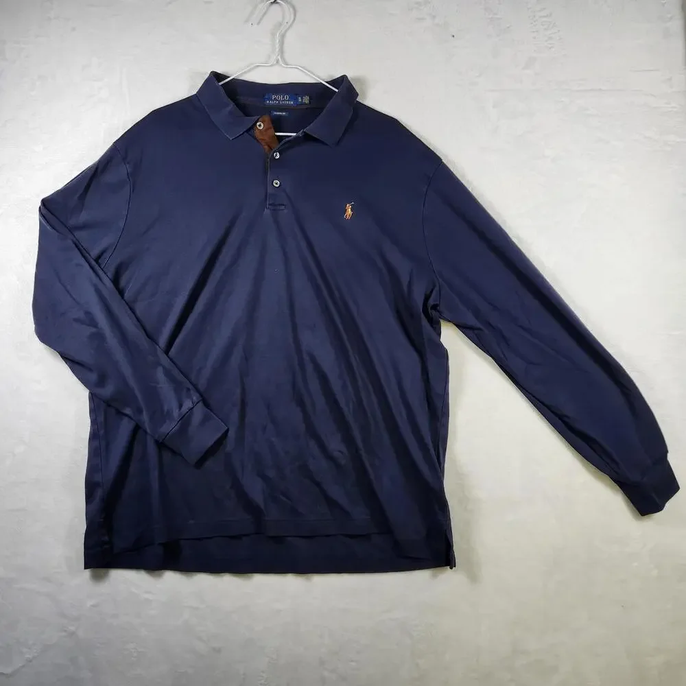 Polo Ralph Lauren LS Shirt XL‎ Navy Blue Classic Fit 100% Cotton Pony Logo